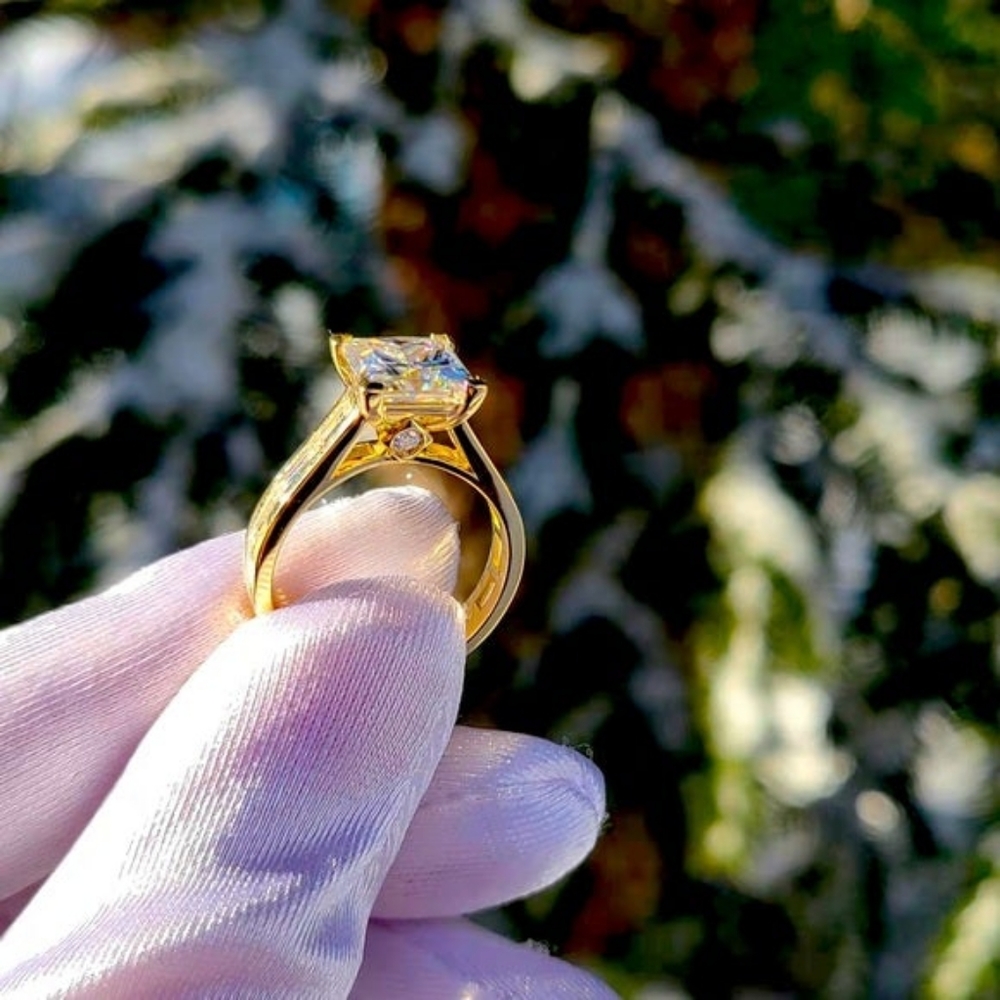 Solid 10k gold 3ct princess moissanite ring